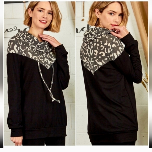 Sweaters - New Animal Print Chevron Cowl Sweater
